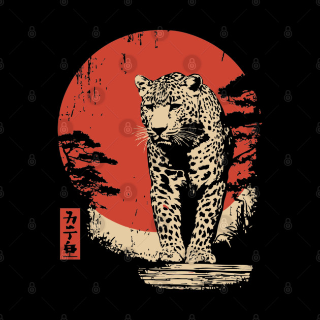 Stalking Jaguar Vintage Ukiyo-e Wildlife Art by TuncGK