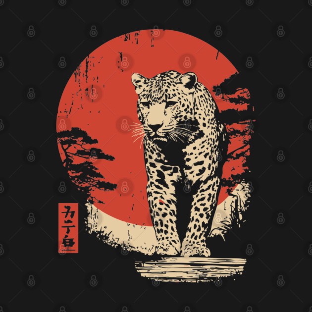 Stalking Jaguar Vintage Ukiyo-e Wildlife Art by TuncGK
