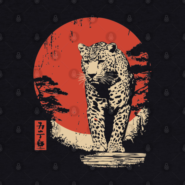 Stalking Jaguar Vintage Ukiyo-e Wildlife Art by TuncGK