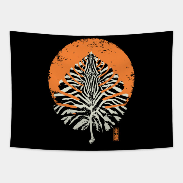 Autumn Leaf Detail Vintage Japanese Nature Art Tapestry by TuncGK