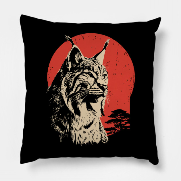 Wild Lynx Portrait Vintage Japanese Style Art Pillow by TuncGK