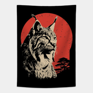 Wild Lynx Portrait Vintage Japanese Style Art Tapestry