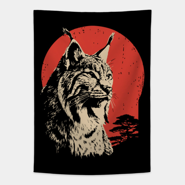 Wild Lynx Portrait Vintage Japanese Style Art Tapestry by TuncGK
