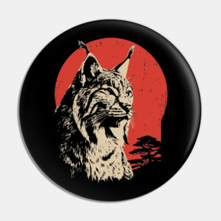 Wild Lynx Portrait Vintage Japanese Style Art Pin