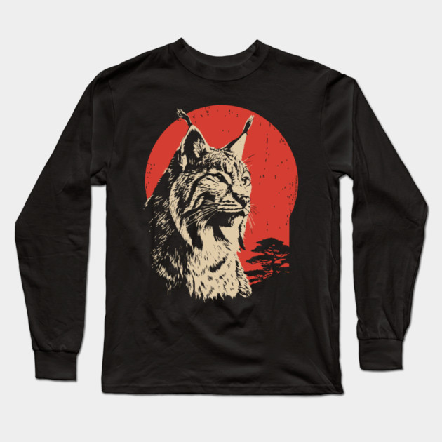 Wild Lynx Portrait Vintage Japanese Style Art Long Sleeve T-Shirt by TuncGK