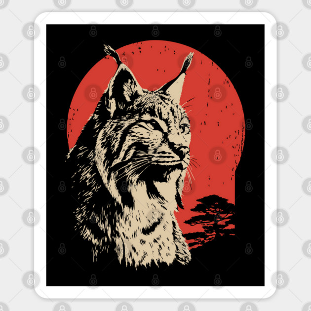 Wild Lynx Portrait Vintage Japanese Style Art Sticker by TuncGK