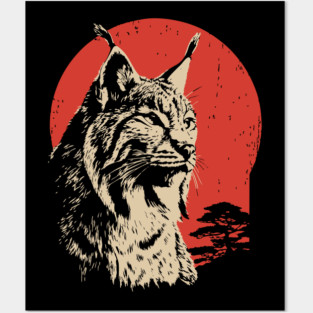 Wild Lynx Portrait Vintage Japanese Style Art Posters and Art