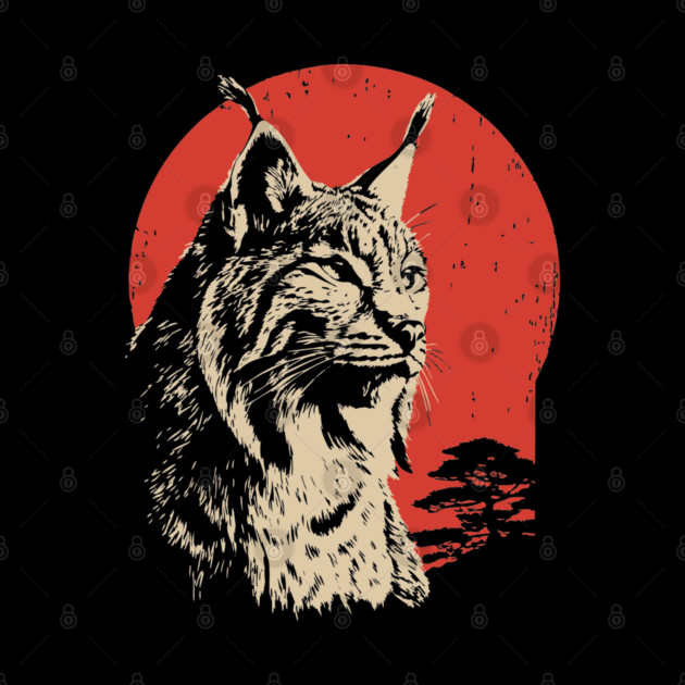 Wild Lynx Portrait Vintage Japanese Style Art by TuncGK