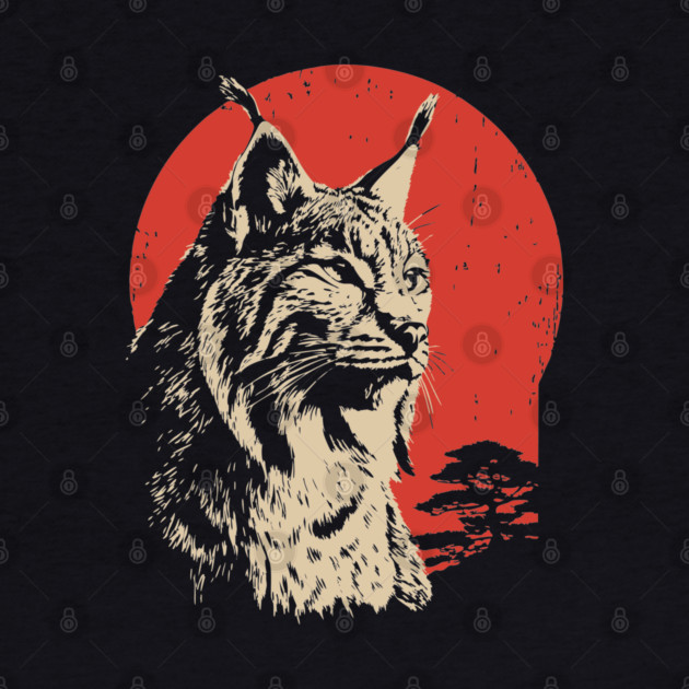 Wild Lynx Portrait Vintage Japanese Style Art by TuncGK