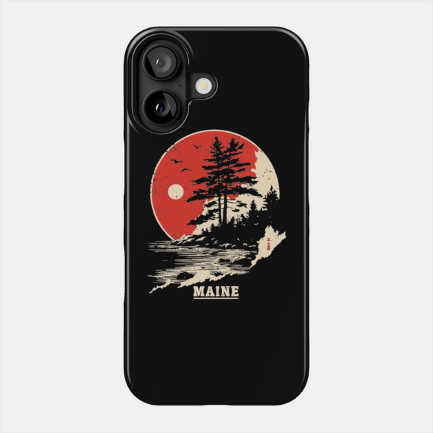 Vintage Maine Coastline Japanese Art Style Travel Phone Case by TuncGK