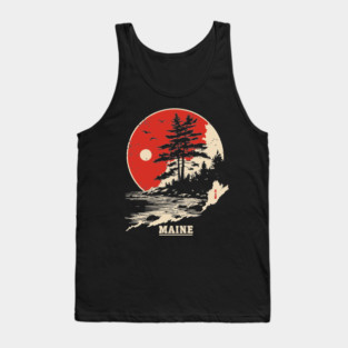 Vintage Maine Coastline Japanese Art Style Travel Tank Top