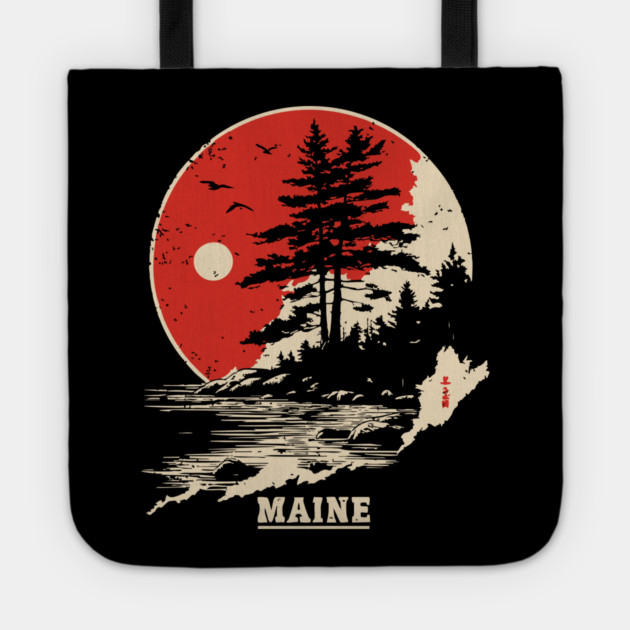 Vintage Maine Coastline Japanese Art Style Travel Tote by TuncGK