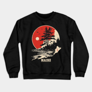 Vintage Maine Coastline Japanese Art Style Travel Crewneck Sweatshirt