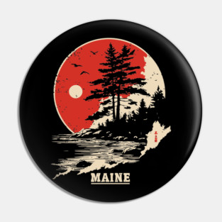 Vintage Maine Coastline Japanese Art Style Travel Pin