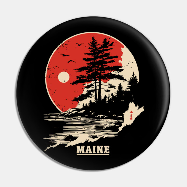 Vintage Maine Coastline Japanese Art Style Travel Pin by TuncGK