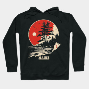 Vintage Maine Coastline Japanese Art Style Travel Hoodie