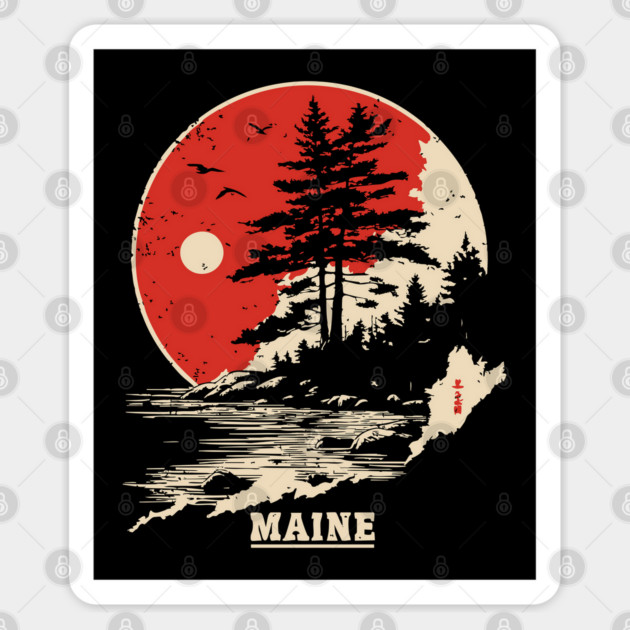 Vintage Maine Coastline Japanese Art Style Travel Sticker by TuncGK