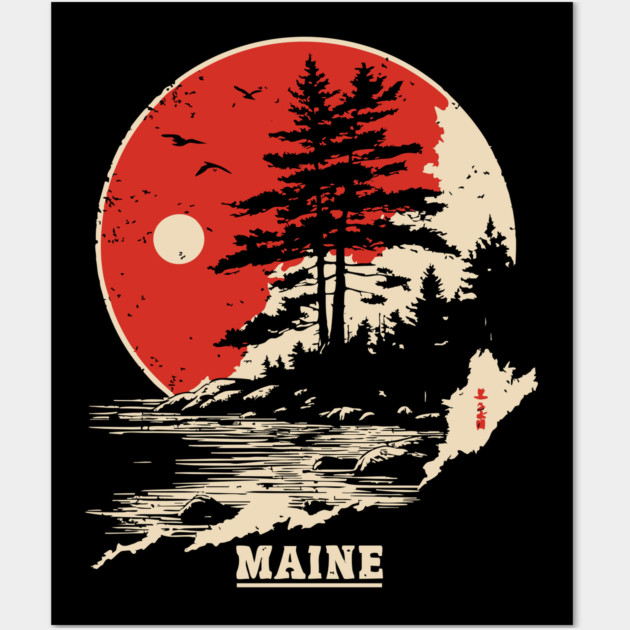 Vintage Maine Coastline Japanese Art Style Travel Wall Art by TuncGK