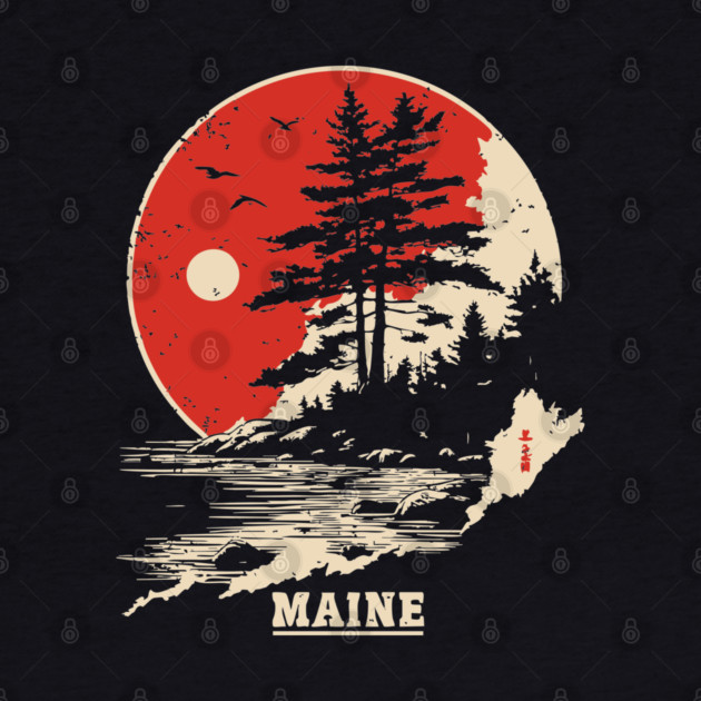 Vintage Maine Coastline Japanese Art Style Travel by TuncGK
