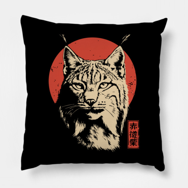 Fierce Lynx Stare Vintage Japanese Ukiyo-e Art Pillow by TuncGK