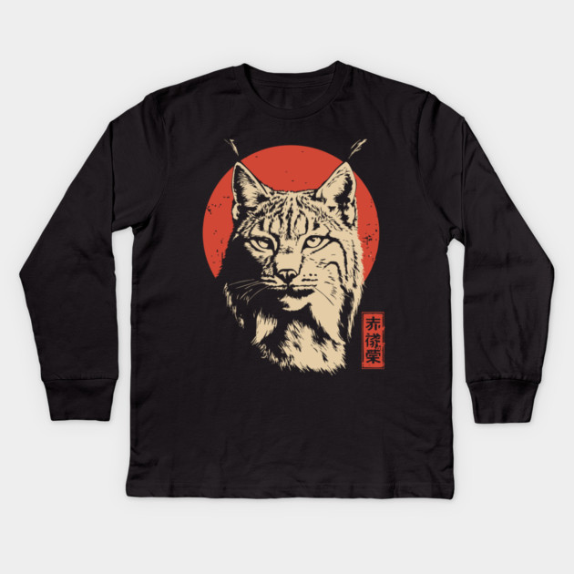 Fierce Lynx Stare Vintage Japanese Ukiyo-e Art Kids Long Sleeve T-Shirt by TuncGK