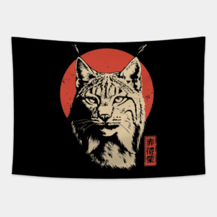 Fierce Lynx Stare Vintage Japanese Ukiyo-e Art Tapestry