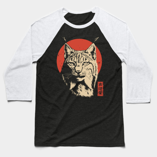 Fierce Lynx Stare Vintage Japanese Ukiyo-e Art Baseball T-Shirt by TuncGK