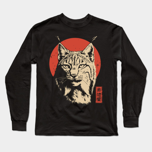 Fierce Lynx Stare Vintage Japanese Ukiyo-e Art Long Sleeve T-Shirt by TuncGK
