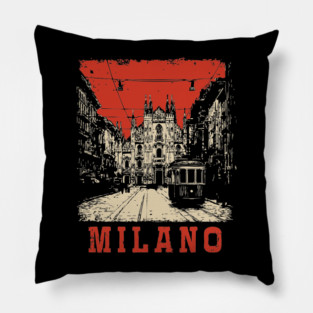 Vintage Milano Italy Streetcar Travel Poster Art Pillow
