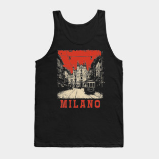 Vintage Milano Italy Streetcar Travel Poster Art Tank Top