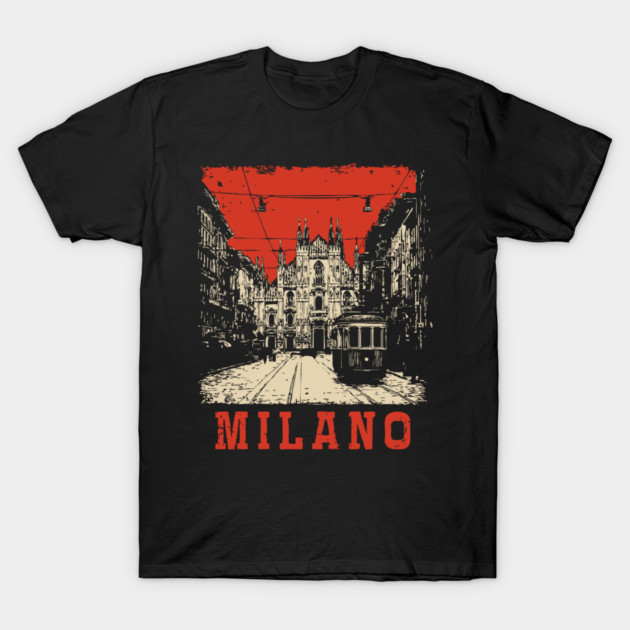 Vintage Milano Italy Streetcar Travel Poster Art T-Shirt by TuncGK