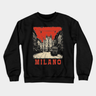 Vintage Milano Italy Streetcar Travel Poster Art Crewneck Sweatshirt