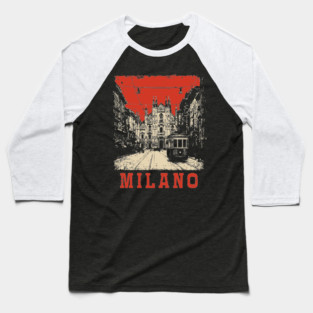 Vintage Milano Italy Streetcar Travel Poster Art Baseball T-Shirt