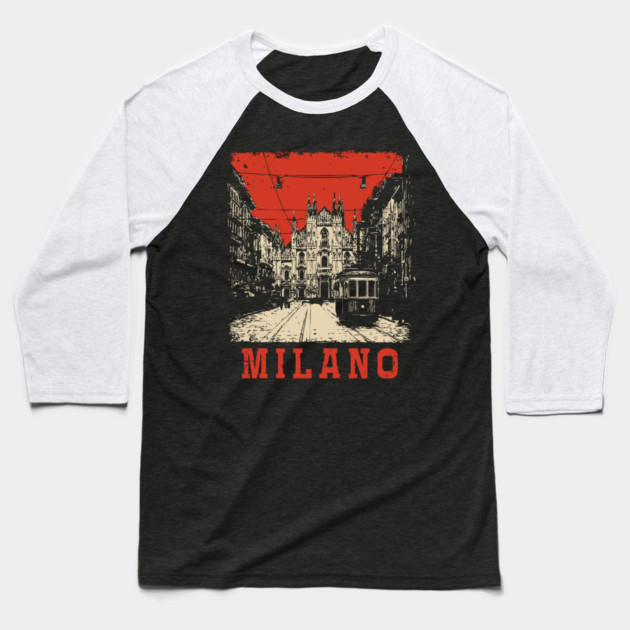 Vintage Milano Italy Streetcar Travel Poster Art Baseball T-Shirt by TuncGK