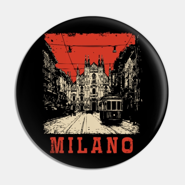 Vintage Milano Italy Streetcar Travel Poster Art Pin by TuncGK