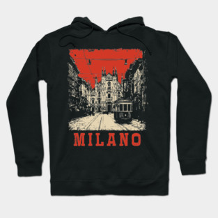 Vintage Milano Italy Streetcar Travel Poster Art Hoodie