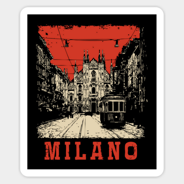 Vintage Milano Italy Streetcar Travel Poster Art Magnet by TuncGK