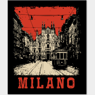 Vintage Milano Italy Streetcar Travel Poster Art Posters and Art