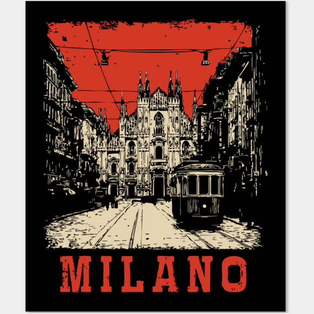 Vintage Milano Italy Streetcar Travel Poster Art Wall Art by TuncGK