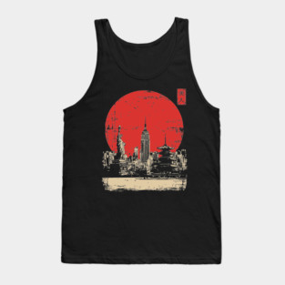 New York City and Pagoda Japanese Art Fusion Tank Top