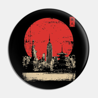 New York City and Pagoda Japanese Art Fusion Pin