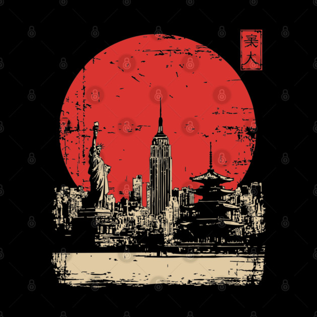 New York City and Pagoda Japanese Art Fusion by TuncGK
