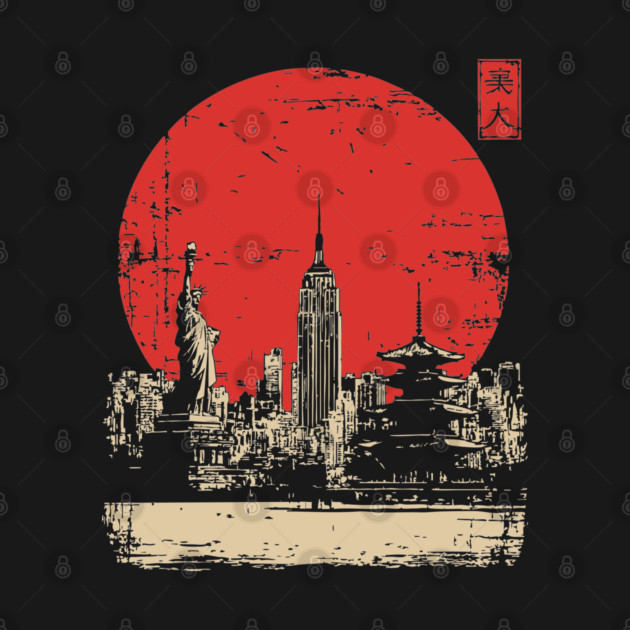 New York City and Pagoda Japanese Art Fusion by TuncGK