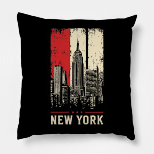 Gritty New York City Skyline Vintage Graphic Art Pillow