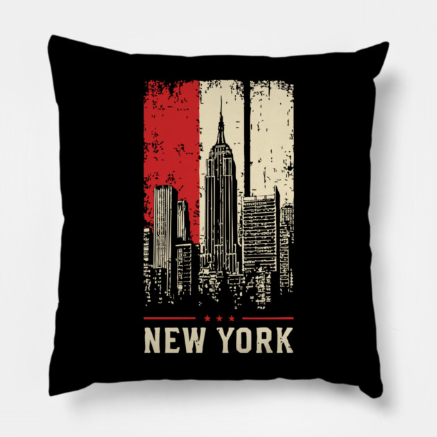 Gritty New York City Skyline Vintage Graphic Art Pillow by TuncGK