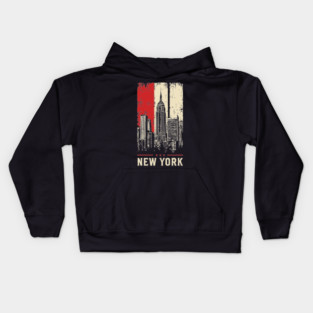 Gritty New York City Skyline Vintage Graphic Art Kids Hoodie