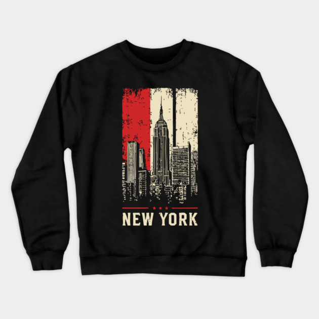 Gritty New York City Skyline Vintage Graphic Art Crewneck Sweatshirt by TuncGK