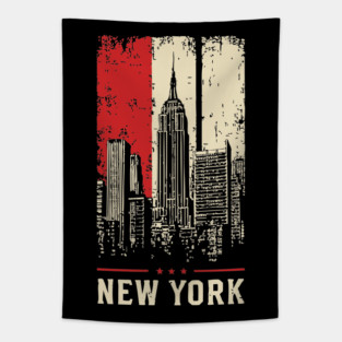 Gritty New York City Skyline Vintage Graphic Art Tapestry