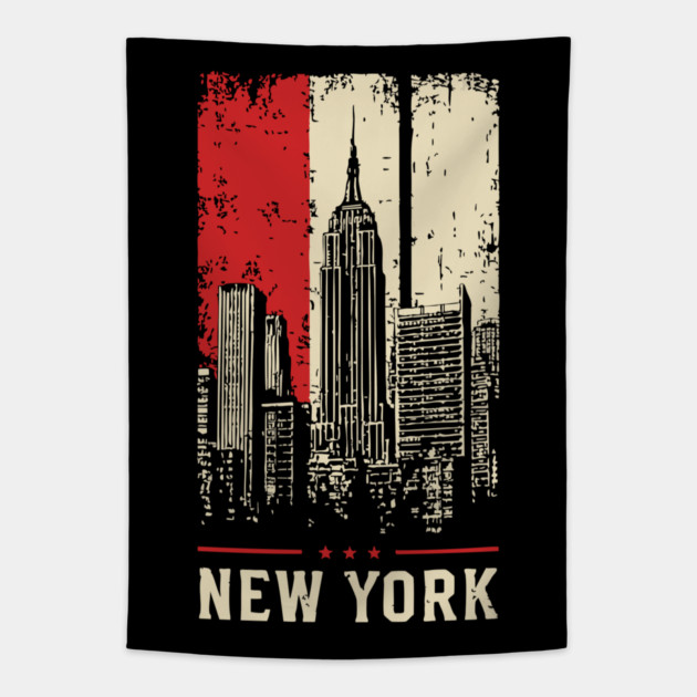 Gritty New York City Skyline Vintage Graphic Art Tapestry by TuncGK