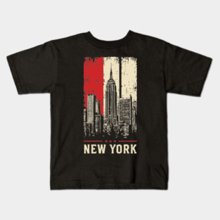 Gritty New York City Skyline Vintage Graphic Art Kids T-Shirt